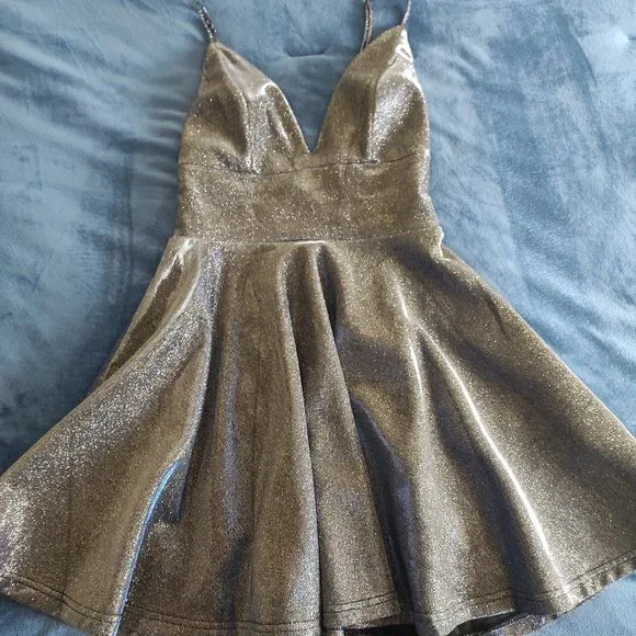 Shiny Silver Midi Dress with Blueish Reflection | Color: Blue/Silver | Size: 4 | Goldeniris0304'S Closet